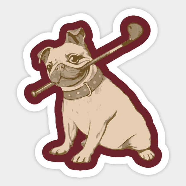 Vintage Pug and Golf Club Illustration – Funny Dog Art for Pet & Golf Lovers Sticker by DonWillisJrArt